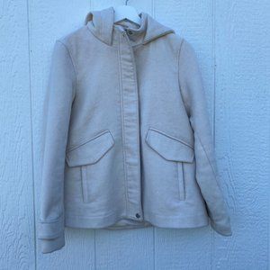 Zara Basic Cream Colored Hooded Peacoat Wool Size Small